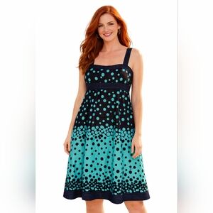 Madison Leigh Cotton Polka Dot Sundress Retro A-Line Teal Brown Summer Size 8